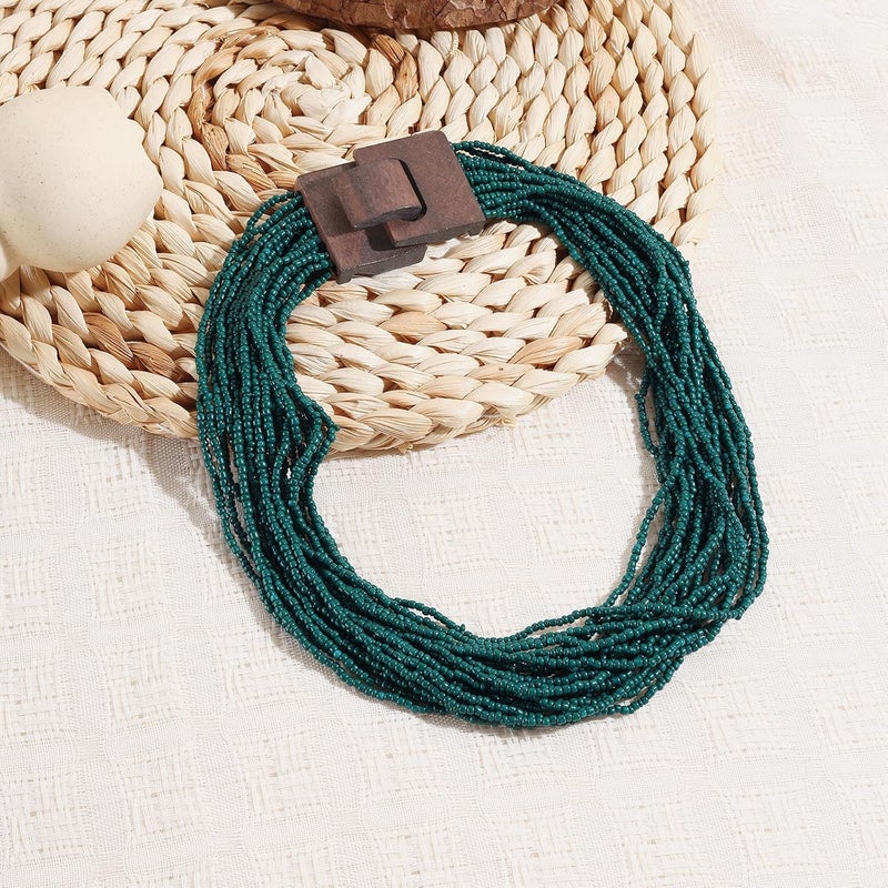 Coiris Beaded Strand Necklace for Women Boho Chunky Beaded Strand Necklace Bohemian Summer Beach Necklace Jewelry for Women(N0059-Black) - Image 5